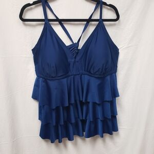 Catalina Blue Womens 2X 18W-20W Tankini Swim Top Lg Molded Cups Layers No Wire